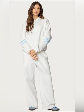 Edikted White Fleece Hoodie with Blue Bows